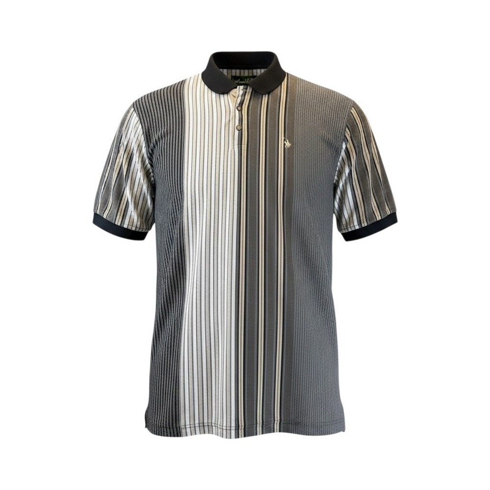 Knights of Round Table Mens XL Striped Polo Shirt Gray Black Vintage Y2K